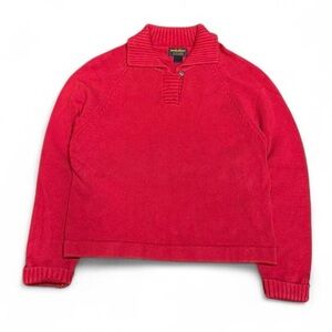 Vintage Woolrich Red Henley Ribbed Knit Pullover Sweater